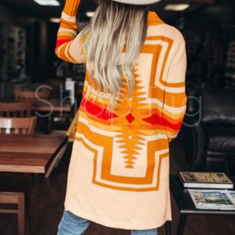 Tribal Western Aztec Blanket Sweater Jacket MEDIUM